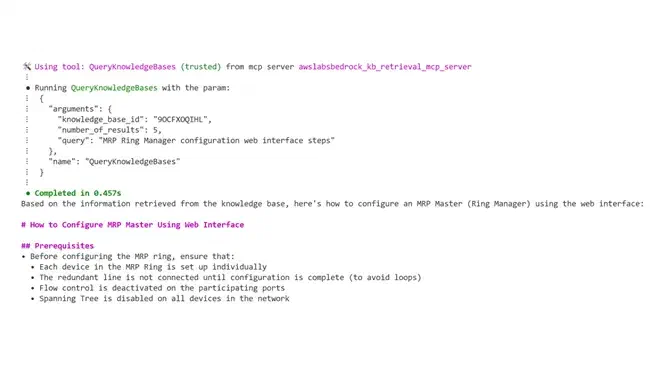 Figure 2. Example of Amazon Q Pro CLI integration with HiOS Documentation MCP Server